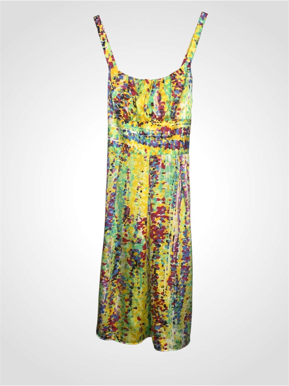 Dress Barn Yellow Multi-Water Color Floral Midi Dress 10